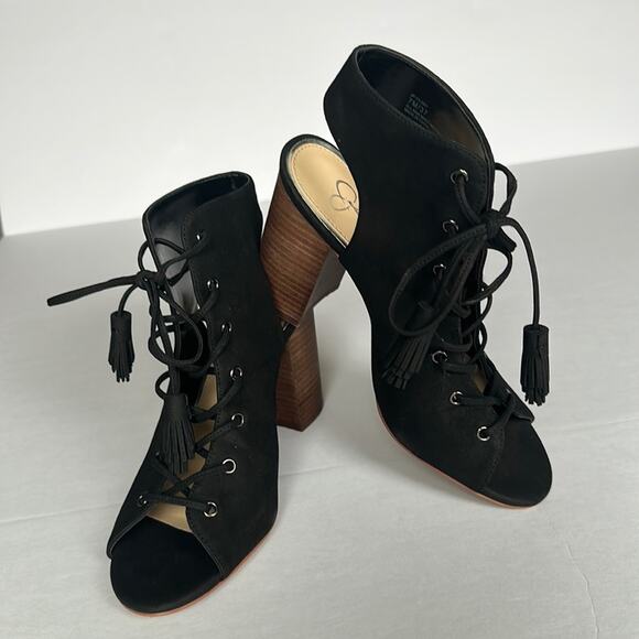Jessica Simpson Chunky Heel Sandals Lace Up Goth Witchy Boho Black Women's 7 - Picture 1 of 15